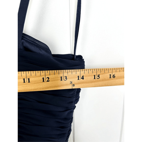 NWT Eliza J Halter Neck‎ Shirred Chiffon Gown in Navy Size 6 Evening Maxi Dress - Picture 11 of 16